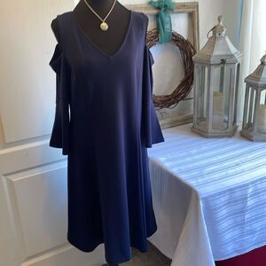 ISAAC MIZRAHI Navy Blue Mid Sleeve Cold Shoulder Dress - M - Great Condition